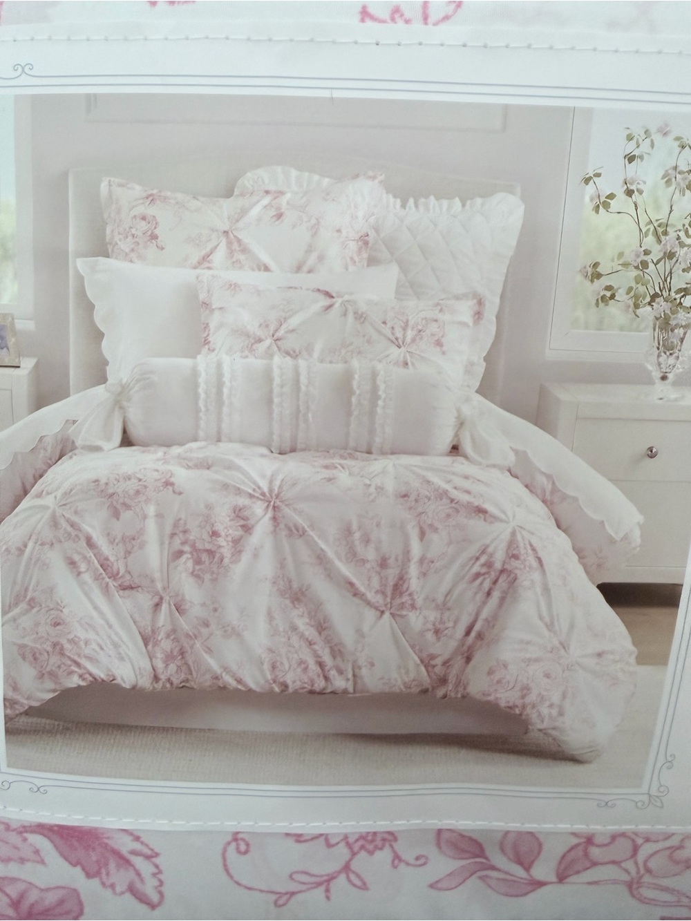 Romantic Floral Pintuck Comforter Set in Blush Pink